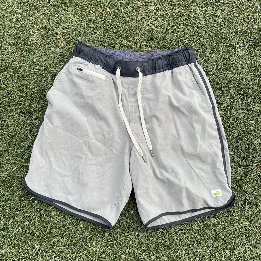 Vuori Heather Gray and Charcoal Banks Shorts